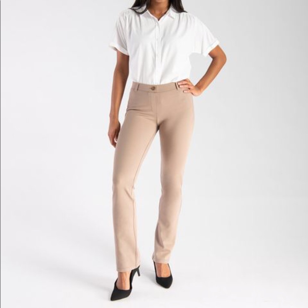Betabrand Dress Pant Yoga Pants in Khaki Size M